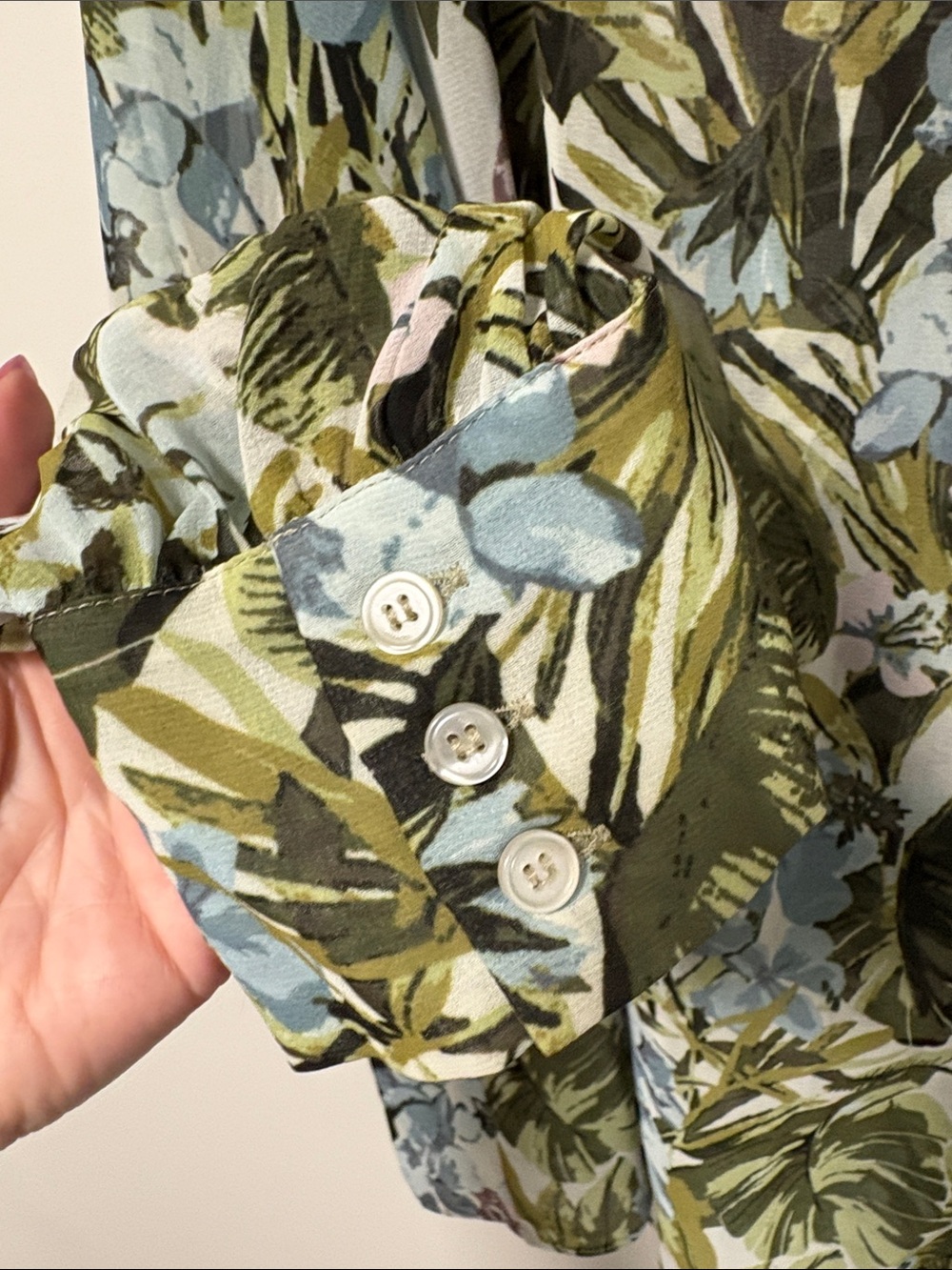 Pinko Green Multi Floral Tie-Neck Blouse - Picture 4 of 8